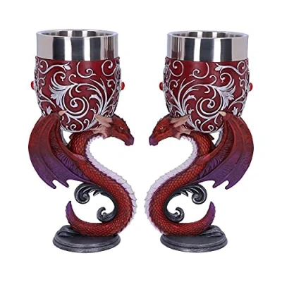 Image of Nemesis Now Devotion Twin Dragon Heart Set of Two Goblets, polyresin, Red, 2 Count (Pack 1)