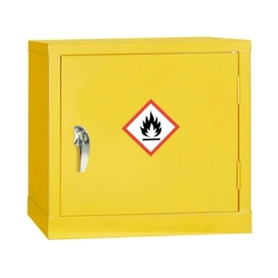 Image of Mini COSHH Chemical Storage Cabinet for Dangerous Substance Flammable Metal Cupboard 1 Shelf Ideal Gym Office or Changing Room Hi Vis Yellow H.457x W.457 x D.305 mm (5 Litre)