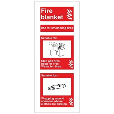 Image of Fire Blanket ID Sign 80mm x 200mm Rigid Plastic With Self Adhesive Backing