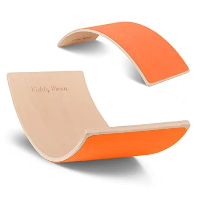 Image of KiddyMoon Wooden Balance Board For Children Swing Montessori Toy Kids Balancing Babies Toys Wobble 80X30cm, Natural/Orange Felt