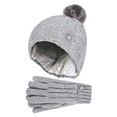 Image of Heat Holders Girls Bobble Pom Hat and Gloves Set