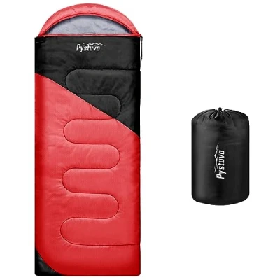 Image of Pystuvo Sleeping Bag for Adults,4 Season Bag,Lightweight,Waterproof Indoor &amp; Outdoor Use,Comfortable Sackfor Kids,Teens Adults Hiking,Backpacking and Camping,Red+Black