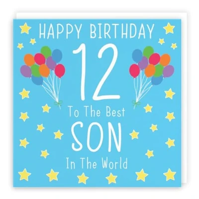 Image of Hunts England Son 12th Birthday Card Happy 12 To The Best In World Iconic Collection Fun Colourful