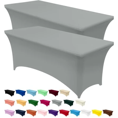 Image of Utopia Kitchen Spandex Tablecloth 2 Pack [6FT, Grey] Tight, Fitted, Washable and Wrinkle Resistant Stretch Rectangular Patio Table Cover for Event, Wedding, Banquet &amp; Parties [183Lx76Wx76H] cm
