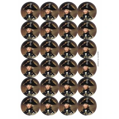 Image of Admiral Horatio Nelson Circular Matt Paper Stickers A4 Sheet of 24 (Each Sticker is 45mm Diameter)