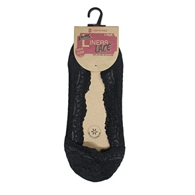Image of 1 Pair Ladies Girls Lace Shoe Liners Footsies Non Slip Sock Sole Black UK 4 7