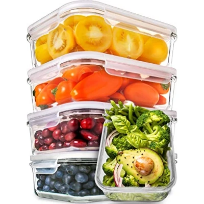 Image of [5 Pack] Food Prep &amp; Storage Glass Containers with Lids Airtight Meal Reusable (880 Millilitres 1 Compartment)