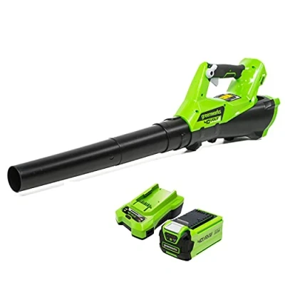Image of Greenworks Cordless Leaf Blower with Cruise Control, Lightweight Axial 177km/h 11.05m3/min, 40V 2Ah Battery &amp; Charger, Electric Garden Blower, 3 Year Guarantee G40ABK2
