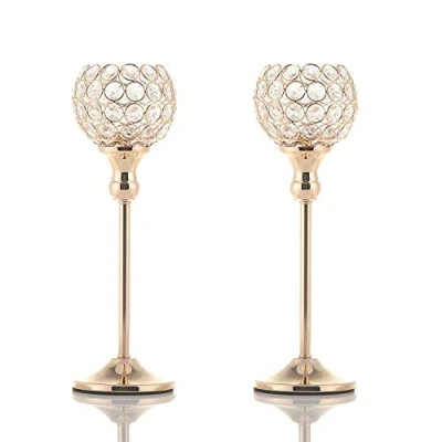 Image of 2 Pack Crystal Tea Light Candle Holders Candlesticks for Coffee Table Decorative Home Accessories Weddings and Parties (Gold, 33CM)