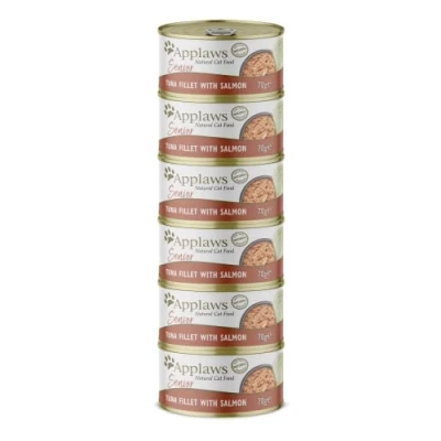 Image of Applaws Natural Tuna with Salmon Wet Cat Food in Jelly, Stack of 6 x 70g Tins (Packing May Vary)