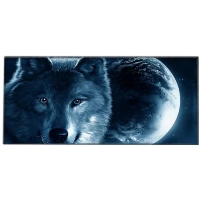 Image of Silent Monsters Mouse Mat Size XX Large 900 x 400 mm, Pad Design: Wolf, Stitched Edges, Mousemat for Office and Gaming, Mousepad Non Slip Rubber Base, Desk XXL