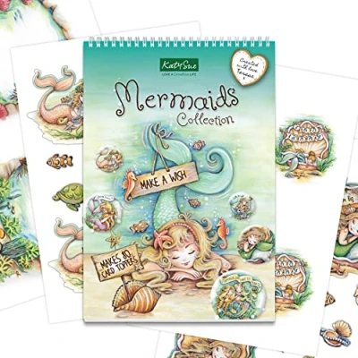 Image of Katy Sue Mermaids Collection Papercraft Pad for Card Making. A Ring Bound Paper Craft to Make 80 Toppers, Sentiments, Backgrounds &amp; Embellishments. Not Die Cut/Not Pre Cut.