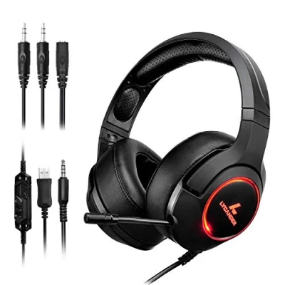 Image of LYCANDER Gaming Headset with Microphone LED Light, 3.5mm input for PC, PS4, Xbox One, Nintendo Switch and more (Advanced Black/Orange)