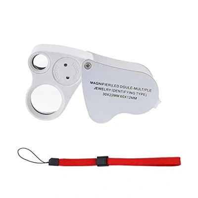 Image of Illuminated Jewelry LED eye Loupe Magnifier with two lens, 60X, 12MM and 30x, 22MM Kare Kind retail package (60x Silver/White)