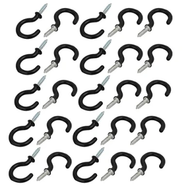 Image of Sourcingmap 1 Inch Plastic Coated Screw in Open Cup Ceiling Hooks Hangers Black 25pcs