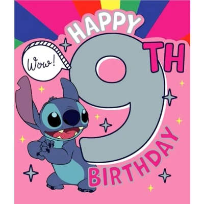 Image of Disney Stitch 9th Birthday Greetings Card for Girls Unique Design Young Happy Niece/Granddaughter/Daughter/Sister,Cute Children/Kids Party Cards