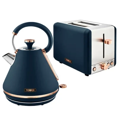 Image of Tower Cavaletto Pyramid Kettle and 2 Slice Toaster Set Midnight Blue