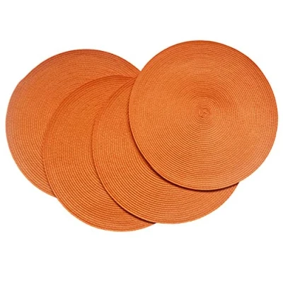 Image of SCF2017 Round Woven Plastic Placemats 38cm Stylish and Practical Dining Table Mats,Set of 4,Orange