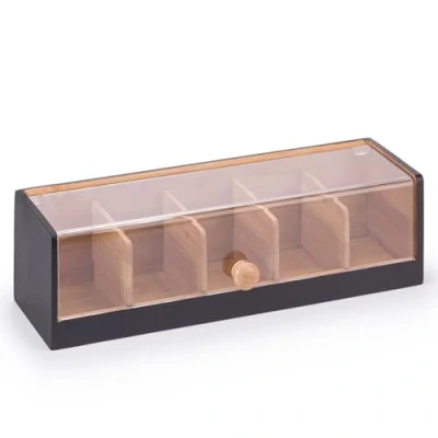 Image of woodluv Tea Box, Bag Organiser, Box for bags, Holder, caddy, 5 Section Black