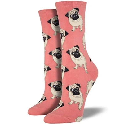 Image of Socksmith Womens Peach colour &#039;Pugs&#039; Pug design socks One Size Dog lover gift stocking filler
