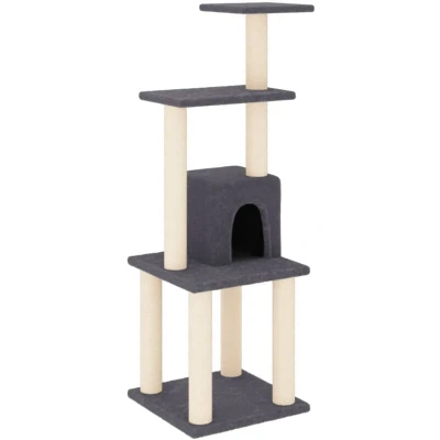 Image of vidaXL Compact Cat Tree with Sisal Scratching Posts, Dark Grey Multi level Interactive Activity Centre Perch &amp; Resting Area, Easy to Assemble for Indoor Exercise, Play Rest