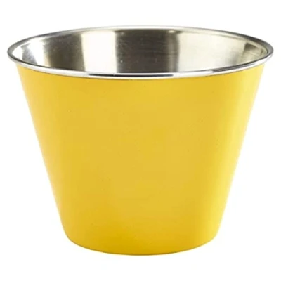 Image of Genware NEV RAMST12Y Stainless Steel Ramekin, 12 oz., Yellow