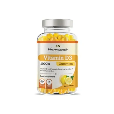 Image of Pharmanostix Vitamin D3 1000iu Gummies Natural Lemon Flavour for Teens &amp; Adults Support Immune Function and Help Maintain Bones Teeth Helps in Calcium Absorption (60 Gummies)