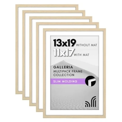 Image of Americanflat 13x19 Picture Frame with Polished Plexiglass Set of 5 Use as 11x17 Mat or Without Galleria Collection Gallery Wall for Natural Oak