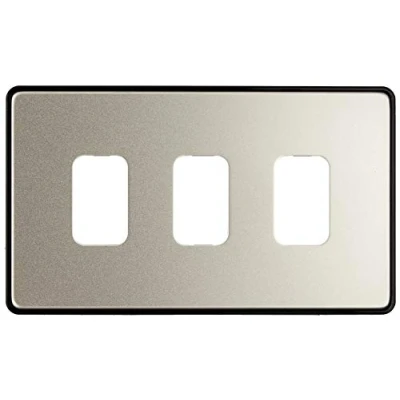 Image of MK Dimensions 3 MODULE Grid Satin Steel Finish Frontplate with A Black Trim