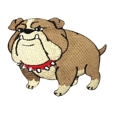 Image of English Bulldog Patch, Cute Dog Kids Rhymes Embroidered Iron on Sew Patch Badge for Clothes etc. 8x6cm