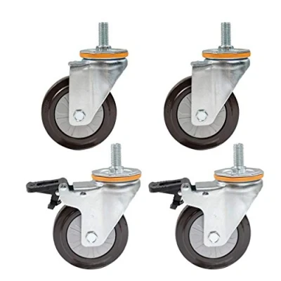 Image of 4X Caster Wheels,Trolley Furniture Caster,M14/M16 Swivel Threaded Rod,Heavy Duty,with Brake,Rubber Castor Wheel,Maximum Load Capacity 344 kg