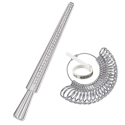 Image of ULLOORD Ring Sizer Measuring Tool, Aluminum Mandrel Dual Measurement Size Metal Rings Tools Kit Adjuster for Women Men
