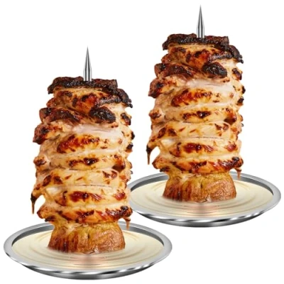 Image of Vertical Skewer for Grill BBQ, Set of 2 Stainless Steel Barbecue Spit Grill, Chicken Rack Roaster, Grilling Meat Steak, Chicken, Fish, Turkey, Kebab