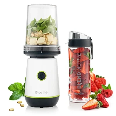 Image of Breville Blend Active Compact Food Processor and Smoothie Maker 350W Bowl (450ml) &amp; Portable Blending Bottle (600ml) Leak Proof Lid White Green [VBL253]