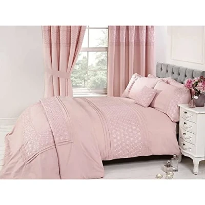 Image of Rapport Home Everdean Duvet Set, Double Pink, Polyester Cotton