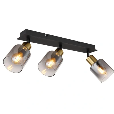 Image of Hollsy Ceiling Spotlight Bar Matt Black Smoke Glass Shade 3x E14