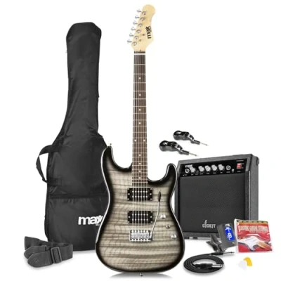 Image of Max GigKit Wireless Electric Guitar Package with Amplifier, Tuner, Strap, Bag and Strings Set Quilt Top Black