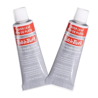 Image of AMACO Rub n Buff Wax Metallic Finish 2 Silver Leaf 15ml Tubes Versatile Gilding for Finishing Furniture Antiquing and Restoration Colors Set of Two