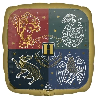 Image of Amscan 4556501 Officially Licensed Harry Potter Hogwarts Golden Crest Square Foil Balloon 18&quot;