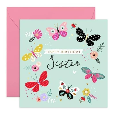 Image of Central 23 Cute Sister Birthday Card &#039;Happy Sister&#039; Sweet in Law Fun Cards for Women Comes with Stickers