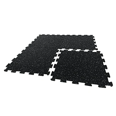 Image of Nicoman Rubber Mats, Gym Flooring Matt, Modular Floor Tiles, Non Slip Cushion For Home Workout, Yoga Exercise Matting, Black With White Specks (50cmX50cm), 1 piece (0.25 sqm / 2.70 sqft)