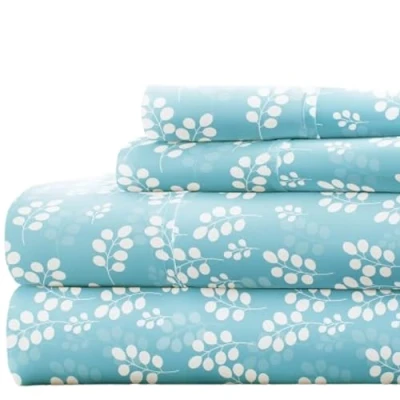 Image of Linen Market Double Brushed Patterned Microfiber Full Sheet Set 4 Piece Oeko TEX Certified Ultra Soft &amp; Wrinkle Free 16&quot; Deep Pocket Sheets Easy Care Size Wheatfield Pale Blue
