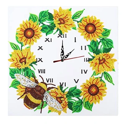 Image of DIY Wall Clock 5D Diamond Painting Kits Special Shaped Rhinestone Partial Drill Crystal by Number Mosaic Art Crafts Home Decor (Bee)