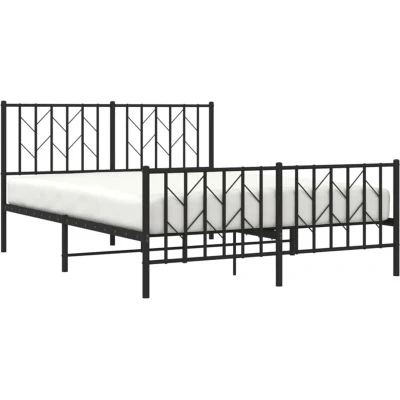Image of vidaXL Steel Bed Frame with Headboard and Footboard Minimalistic Modern Bedroom Furniture Extra Storage Space Black Double Mattress Not Included