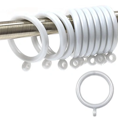 Image of White Hinge 50x Chrome Plastic Curtain Rod Rings Large 35mm Pole Loop Hooks