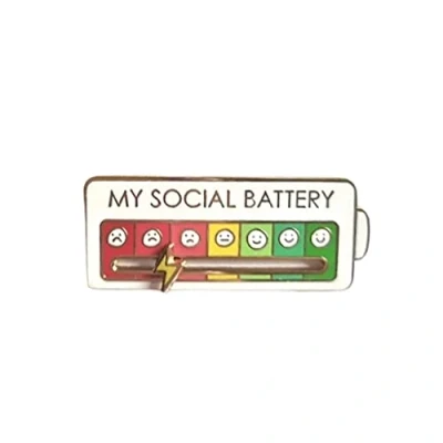 Image of MY Social Battery Enamel Pin Funny Indicator Lapel Mood Conversion Brooch 7 Days Badge Cute Creative Expression Men Women Gift (White)