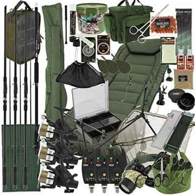 Image of Next Generation Tackle NGT BIG BOY Complete Carp Fishing Setup 3x Rods Reels Holdall Bedchair Terminal Tackle,L