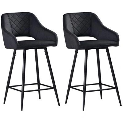 Image of HOMCOM Bar Stools Set of 2, Velvet Touch Fabric Counter Height Chairs, Kitchen with Steel Legs for Dining Area, Island Barstools, Dark Grey
