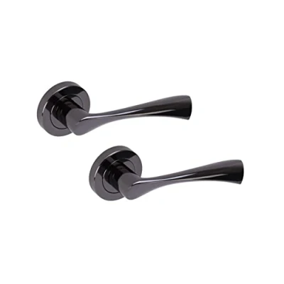 Image of HANDLEZONE® Zena Lever On Round Rose Door Handles, Internal Passage Latch 1 Set Black Nickel