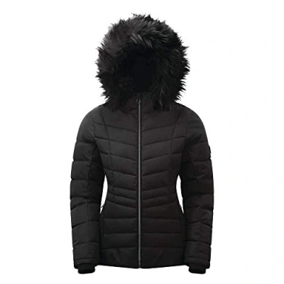 Image of Dare 2b Women&#039;s Glamorize II Veste de ski isolante, imperméable respirante avec Capuche détachable et Jupe par Neige Jackets Waterproof Insulated, Black, FR : S (Taille Fabricant 10)